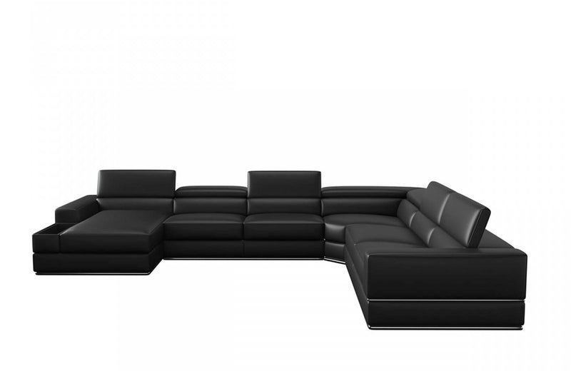 Divani Casa Pella Modern Black Italian Leather U Shaped LAF Chaise Sectional Sofa