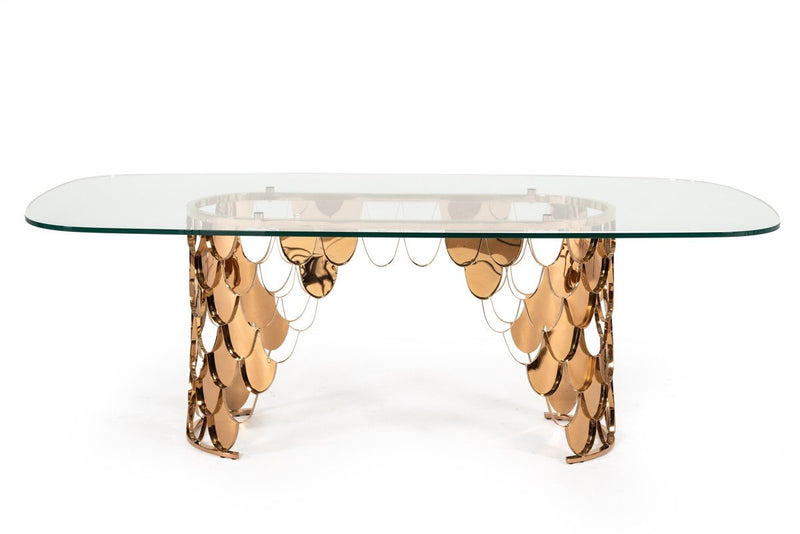 Ritz Modern Dining Table Glass & Rose Gold