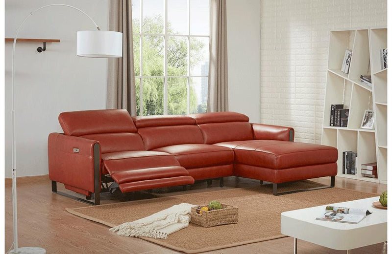 Alanzo Orange Reclining Leather Sectional Sofa