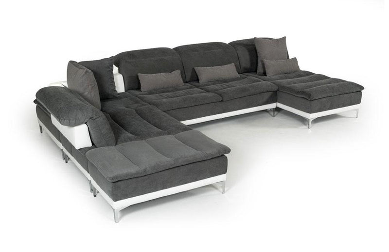 Horizon Modern Gray Fabric & Leather Sectional Sofa