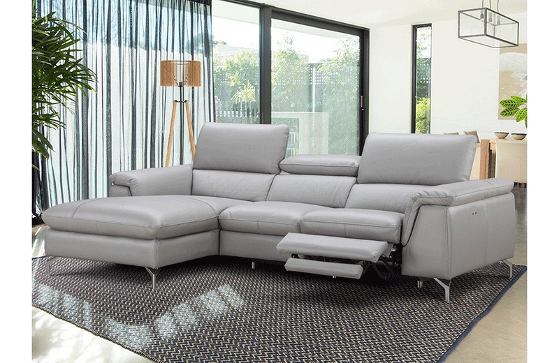 Julie Light Gray Leather Sectional Sofa