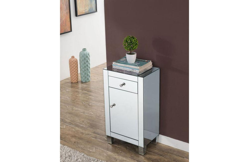 Modern 1 drawer 1 door Chest in Clear Mirror