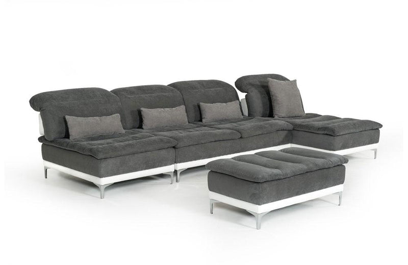 Horizon Modern Gray Fabric & Leather Sectional Sofa