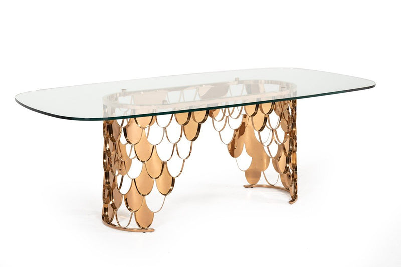 Ritz Modern Dining Table Glass & Rose Gold