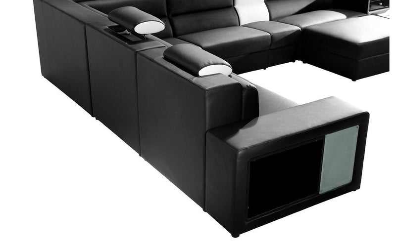 Polaris Contemporary Bonded Leather Sectional Sofa Black