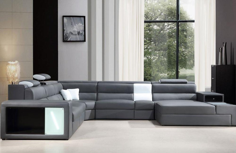 Madilyn Contemporary Bonded Leather Sectional Sofa with Lights