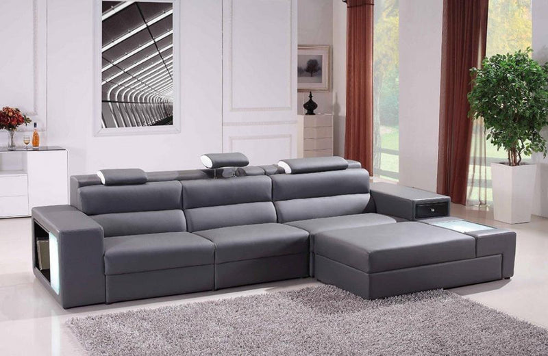 Polaris Contemporary Bonded Leather Sectional Sofa Gray