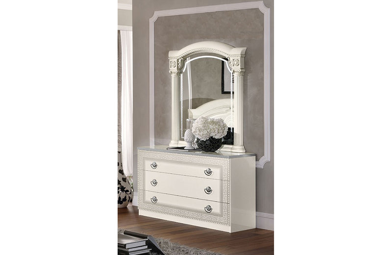 Aida Single Dresser, White w/Silver