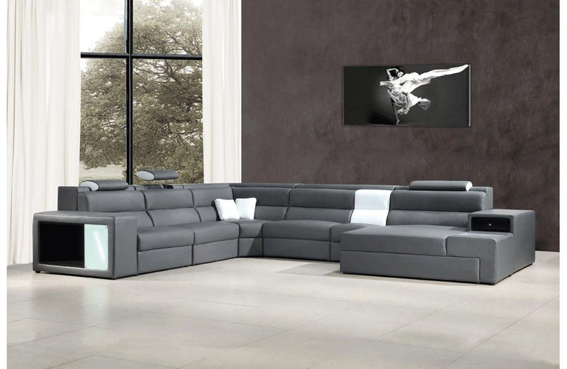 Polaris Contemporary Bonded Leather Sectional Sofa Gray