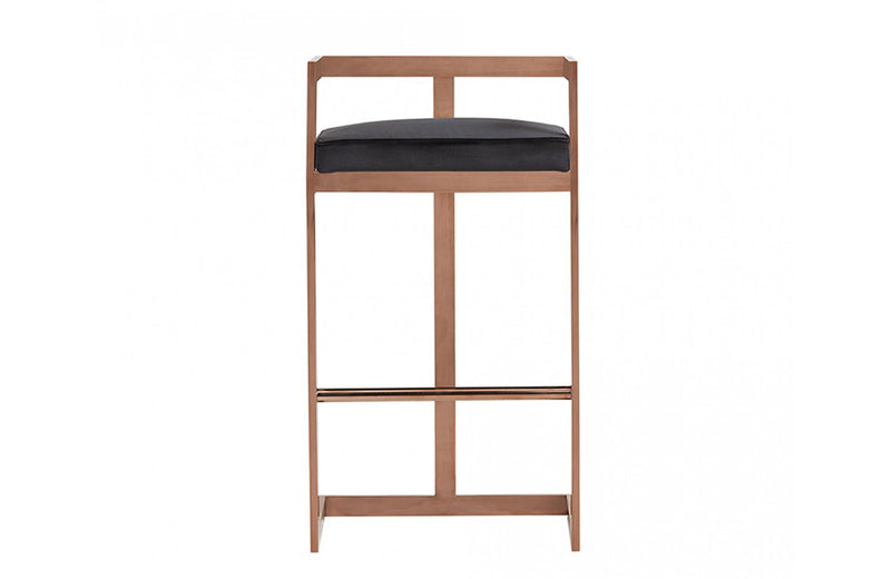 Modrest Halifax Modern Black Velvet & Rosegold Bar Stool