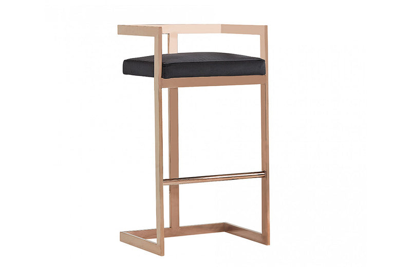 Modrest Halifax Modern Black Velvet & Rosegold Bar Stool