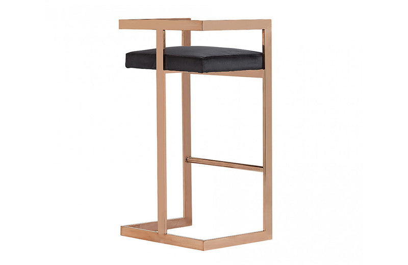 Modrest Halifax Modern Black Velvet & Rosegold Bar Stool