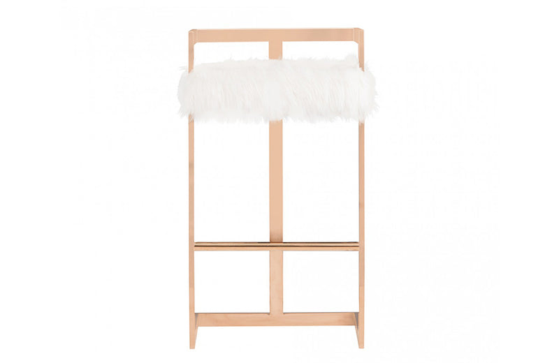 Modrest Halifax Modern White Faux Fur & Rosegold Bar Stool