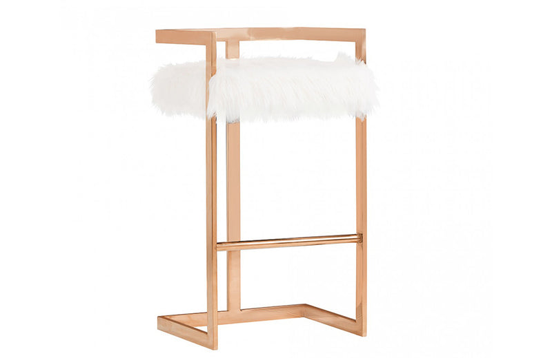 Modrest Halifax Modern White Faux Fur & Rosegold Bar Stool