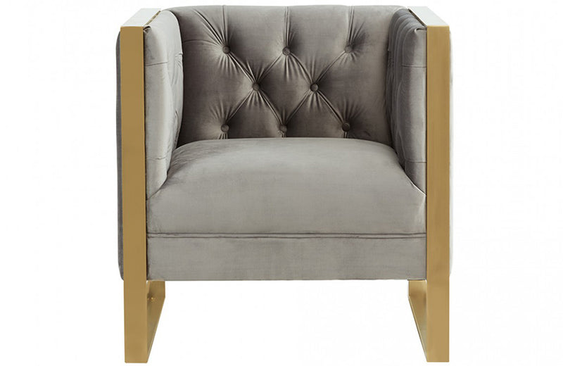 Divani Casa Carlos Modern Grey Velvet & Gold Accent Chair