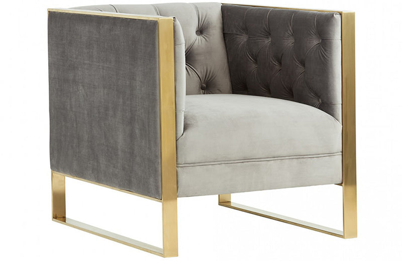 Divani Casa Carlos Modern Grey Velvet & Gold Accent Chair