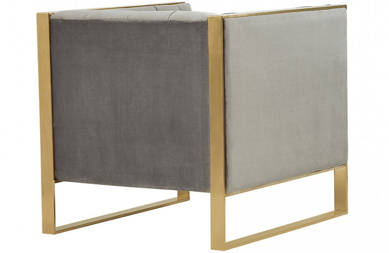 Divani Casa Carlos Modern Grey Velvet & Gold Accent Chair