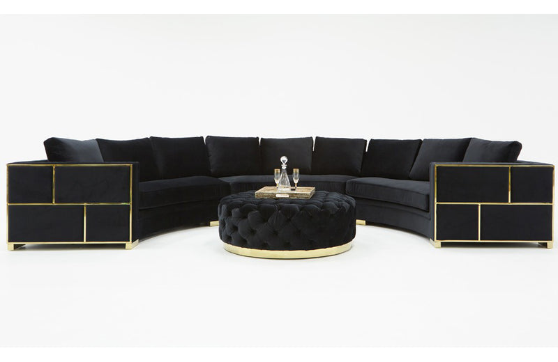 Divani Casa Ritner Modern Black Velvet Curved Sectional Sofa