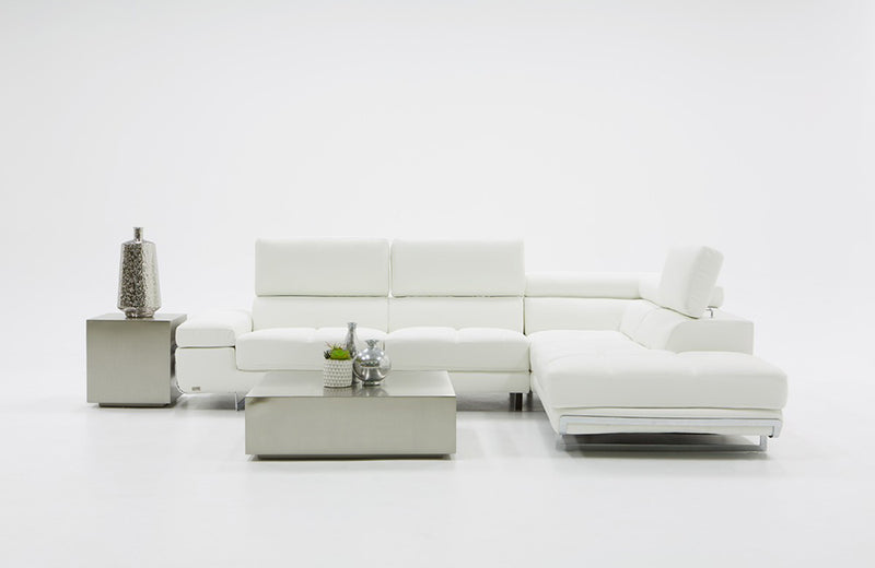 Divani Casa Myst Mini Modern White Eco-Leather Right Facing Sectional Sofa