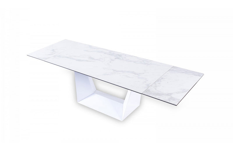 Modrest Baldwin Modern White Ceramic Extendable Dining Table