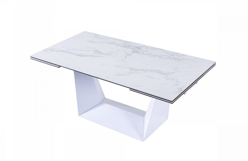 Modrest Baldwin Modern White Ceramic Extendable Dining Table