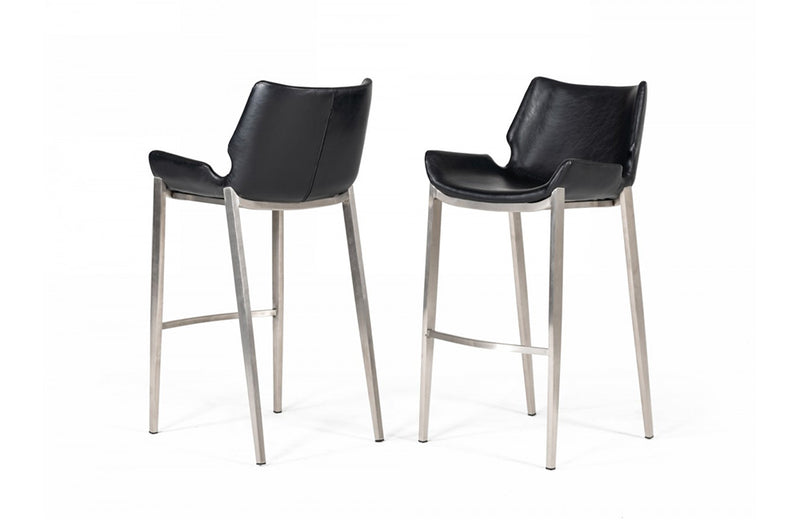 Modrest Dave Modern Black Eco-Leather Bar Stool (Set of 2)