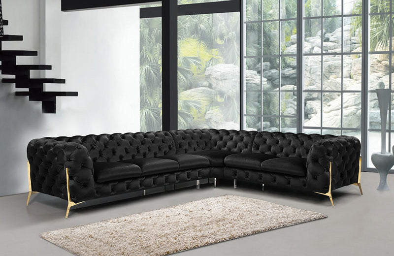 Divani Casa Sheila Modern Black Velvet Sectional Sofa