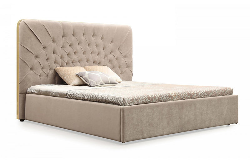 Modrest Moontide Glam Beige Velvet and Brushed Brass Bed