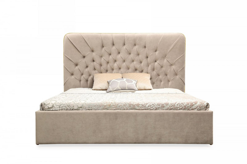 Modrest Moontide Glam Beige Velvet and Brushed Brass Bed