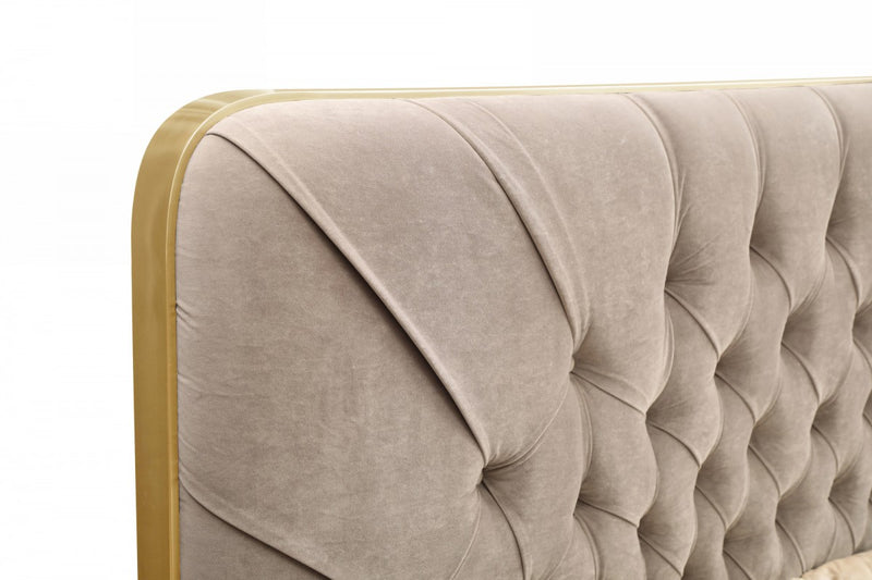 Modrest Moontide Glam Beige Velvet and Brushed Brass Bed