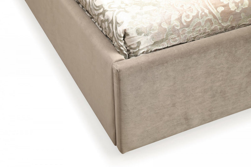 Modrest Moontide Glam Beige Velvet and Brushed Brass Bed