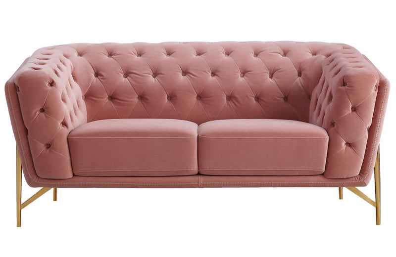 Divani Casa Aiken Modern Salmon Velvet Loveseat