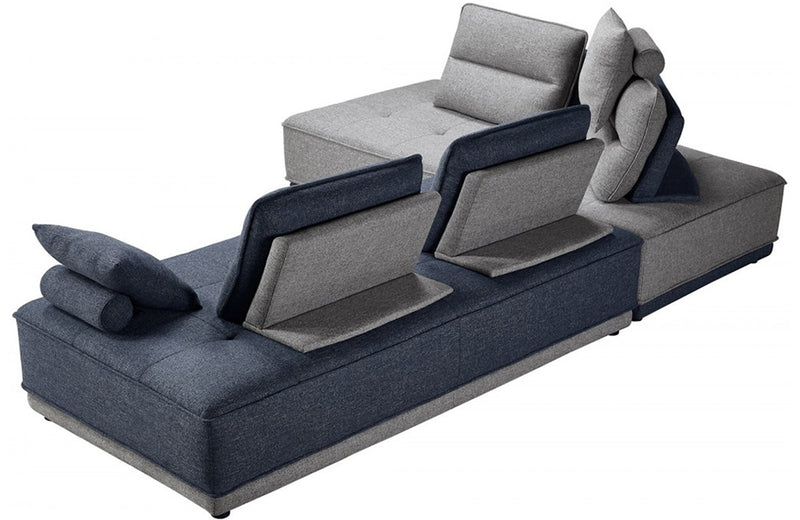 Divani Casa Glendale Modern Blue + Grey Fabric Modular Sectional Sofa