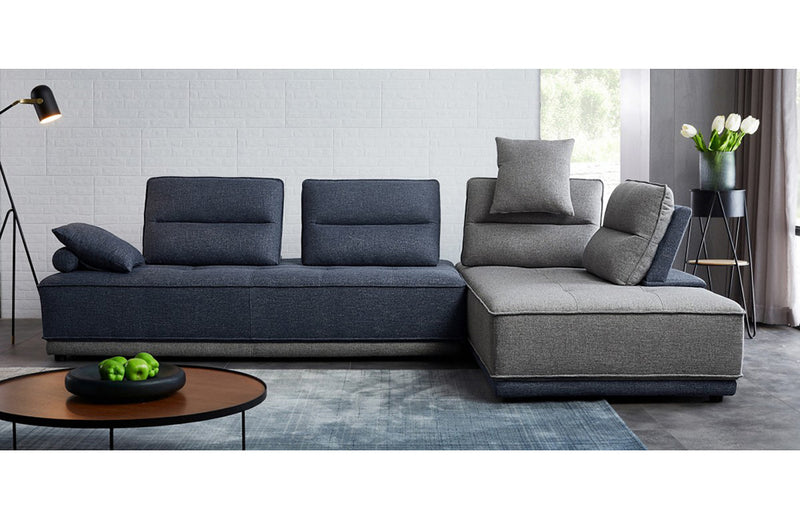 Divani Casa Glendale Modern Blue + Grey Fabric Modular Sectional Sofa