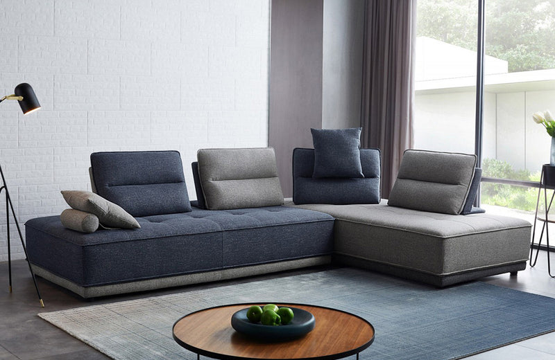 Divani Casa Glendale Modern Blue + Grey Fabric Modular Sectional Sofa