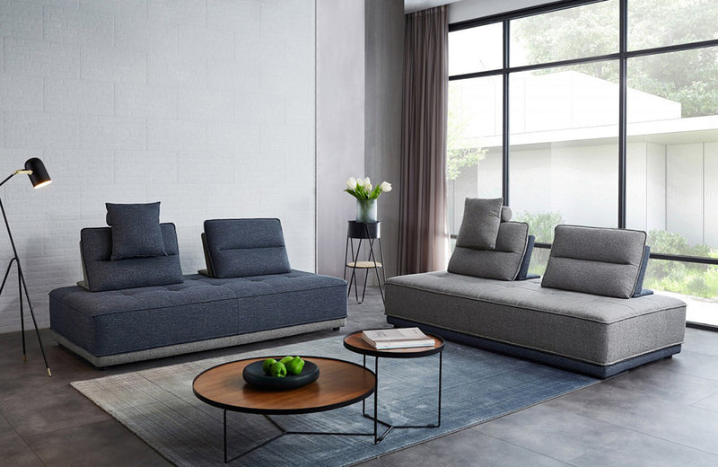 Divani Casa Glendale Modern Blue + Grey Fabric Modular Sectional Sofa