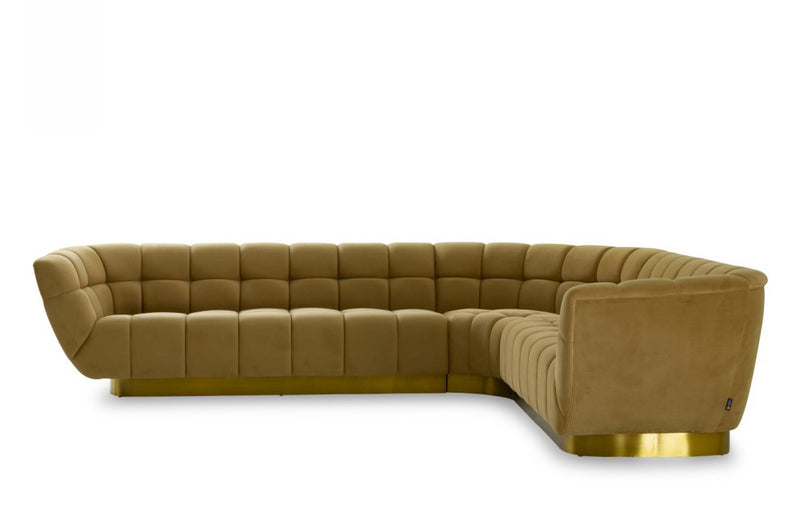 Divani Casa Granby Glam Mustard and Gold Fabric Sectional Sofa