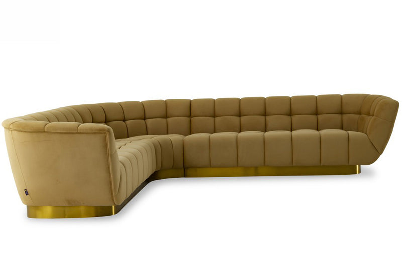 Divani Casa Granby Glam Mustard and Gold Fabric Sectional Sofa