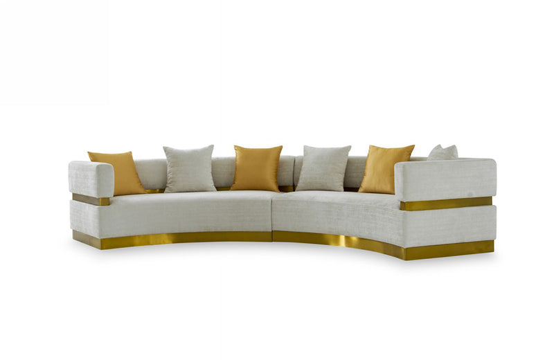 Divani Casa Kiva Glam Beige and Gold Fabric Sectional Sofa