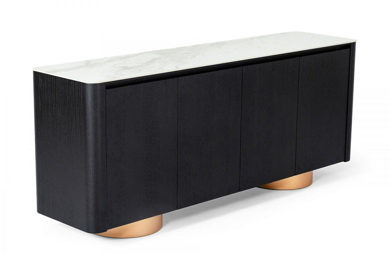 Modrest Peak Modern White Ceramic/Black Oak/Rosegold Buffet