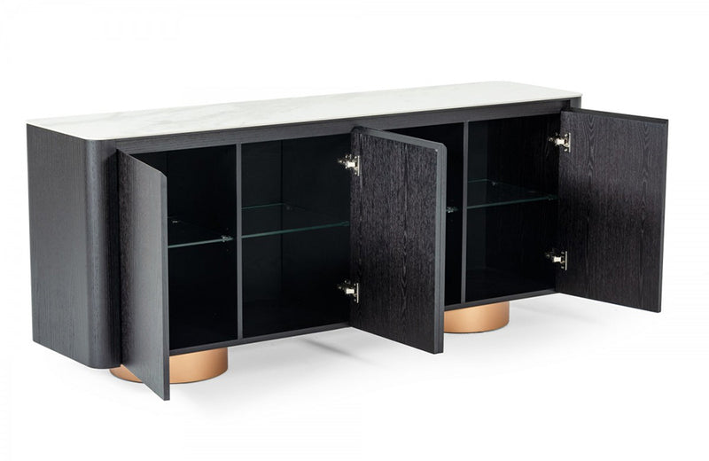 Modrest Peak Modern White Ceramic/Black Oak/Rosegold Buffet