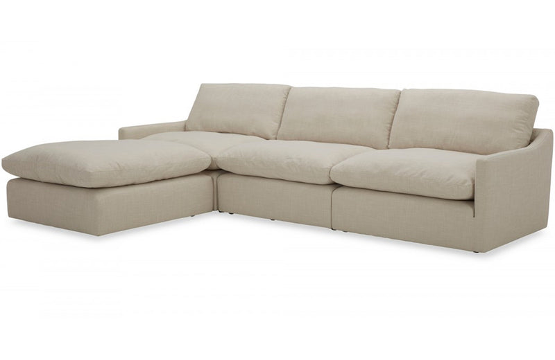 Divani Casa Fedora Modern White Fabric Sectional Sofa + Ottoman