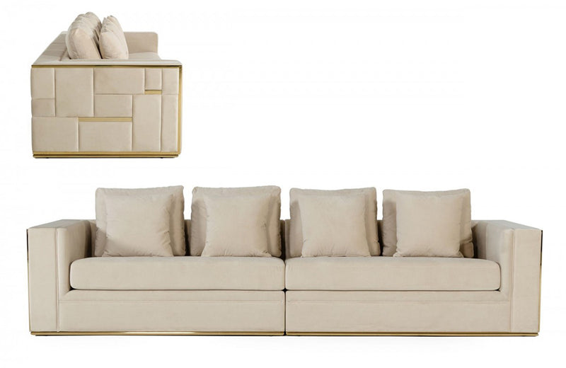 Divani Casa Mobray Glam Beige and Gold Fabric Sofa