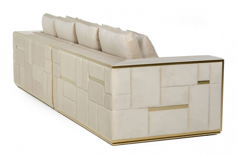 Divani Casa Mobray Glam Beige and Gold Fabric Sofa