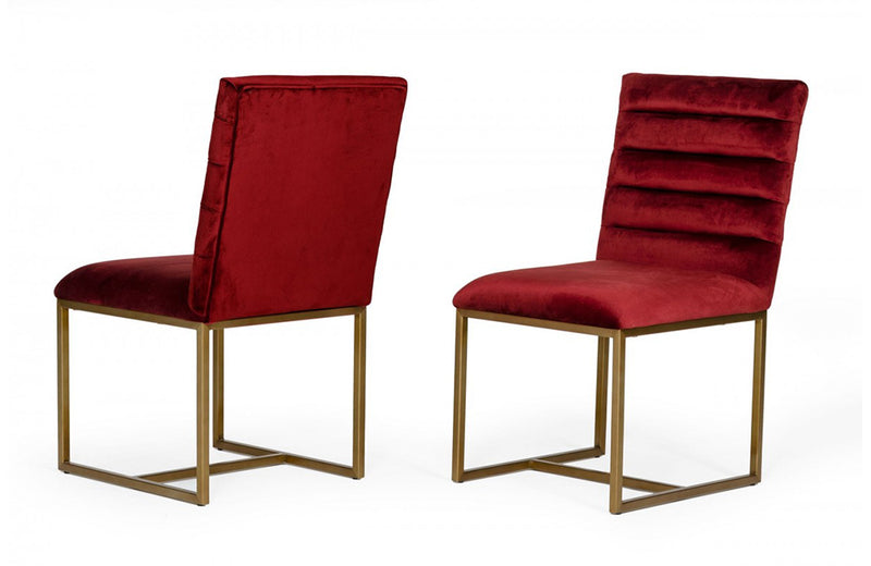 Modrest Barker Modern Red & Brush Gold Dining Chair (set of 2)