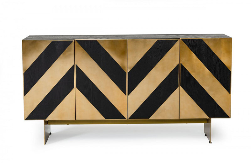 Modrest Perret Glam Black Ash & Brushed Brass Modern Buffet