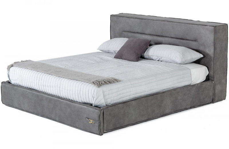 Coronelli Collezioni Hollywood Italian Contemporary Grey Leather Bed