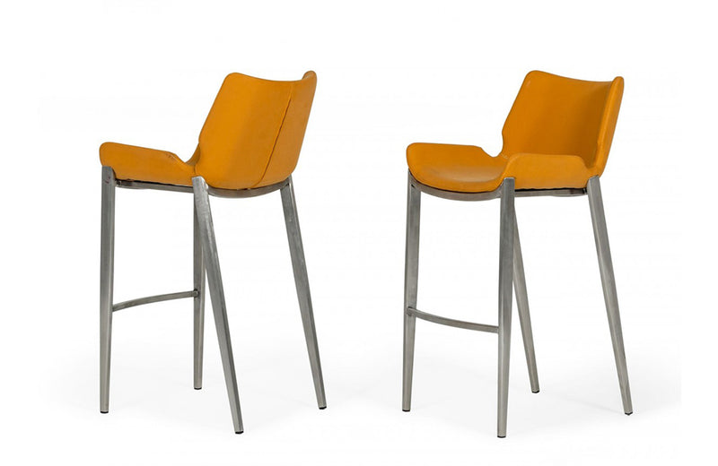 Modrest Dave Modern Orange Leatherette Bar Stool (Set of 2)