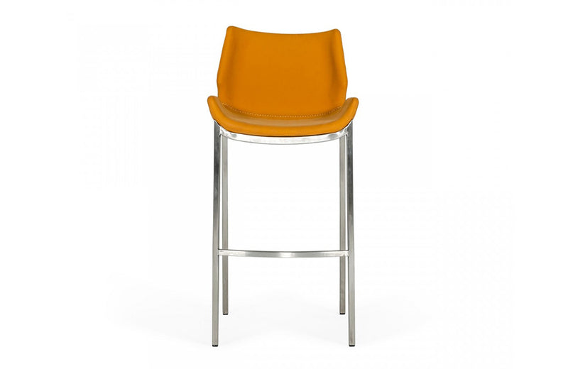 Modrest Dave Modern Orange Leatherette Bar Stool (Set of 2)