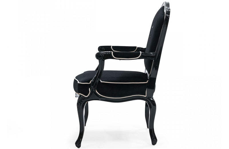 A&X Edmund - Transitional Black Velvet & Black High Gloss Lounge Chair